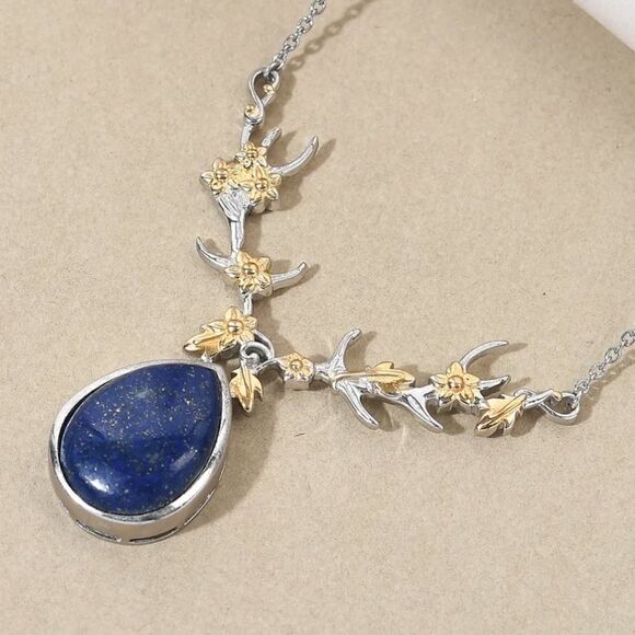 Karis Lapis Lazuli Fancy Necklace 18 Inches in 18K YG Plated and Platinum Bond - Picture 1 of 6